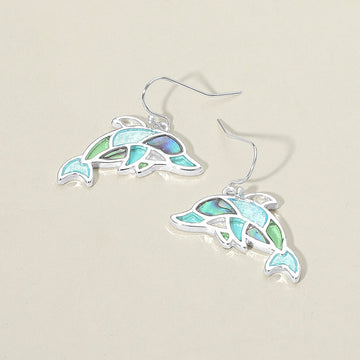 Madeline Love Multi, Silver Sea Glass Dolphin Dangle Earrings