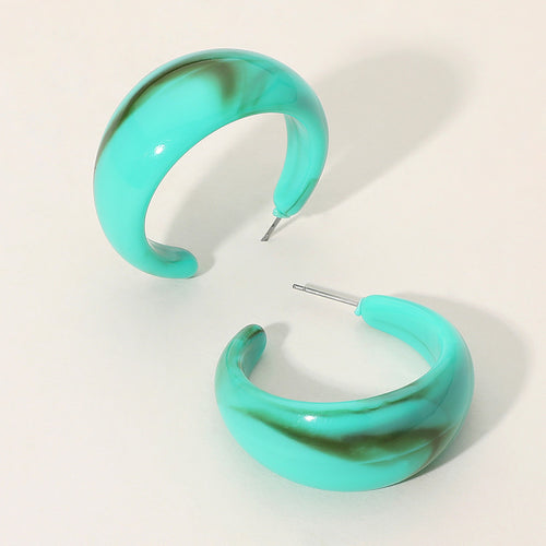Chunky Marbled Resin Hoop Earrings - Gold, Turquoise
