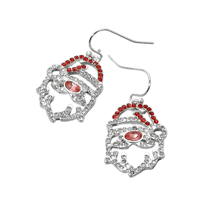 Multi Silver Rhinestone Santa Face Dangle Earrings