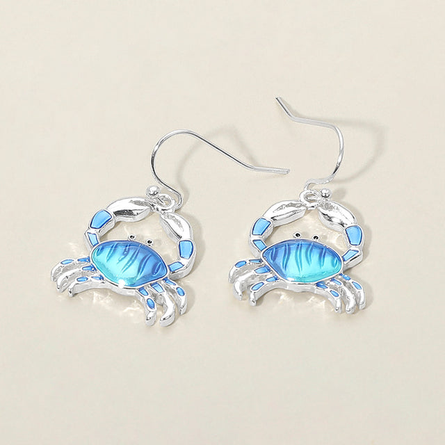 Madeline Love Blue, Silver Crab Charm Drop Dangle Earrings