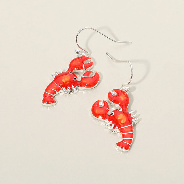 Madeline Love Red, Silver Lobster Charm Drop Dangle Earrings