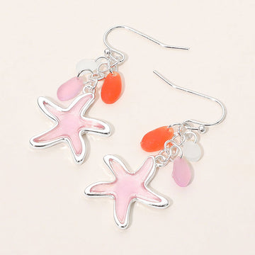 Madeline Love Pink, Silver Sea Glass Starfish Drop Dangle Earrings