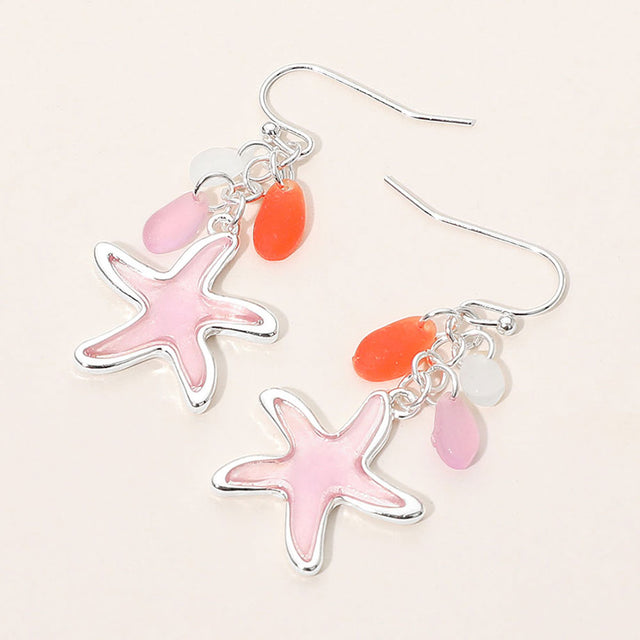 Madeline Love Pink, Silver Sea Glass Starfish Drop Dangle Earrings