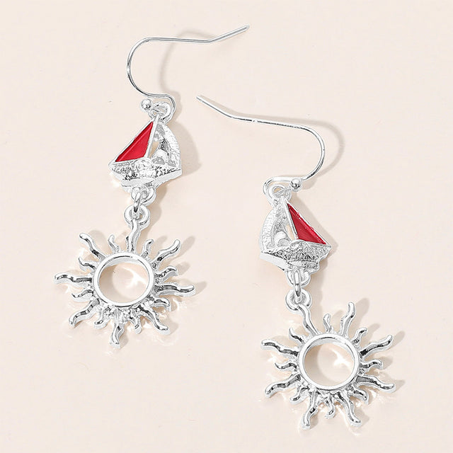Madeline Love Multi, Silver Nautical Sailboat Sun Link Drop Dangle Earrings
