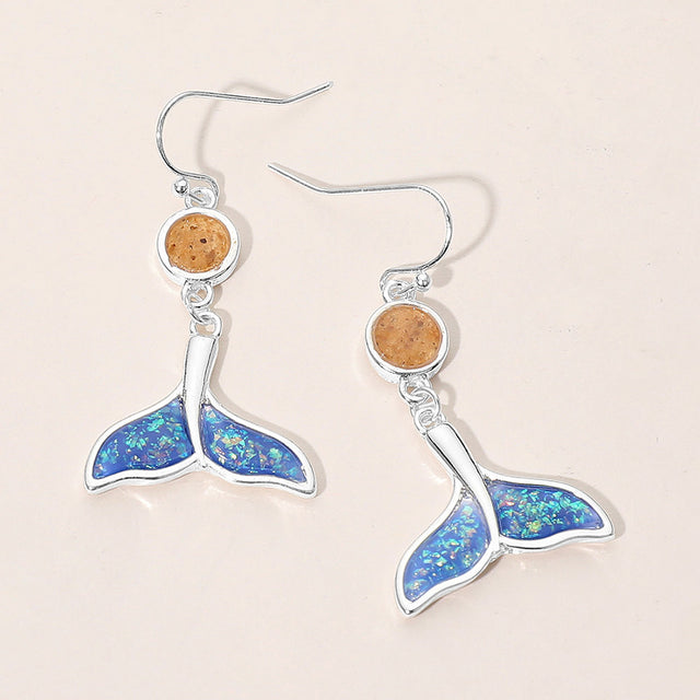 Madeline Love Blue, Silver Round Whale Tale Charm Link Drop Dangle Earrings