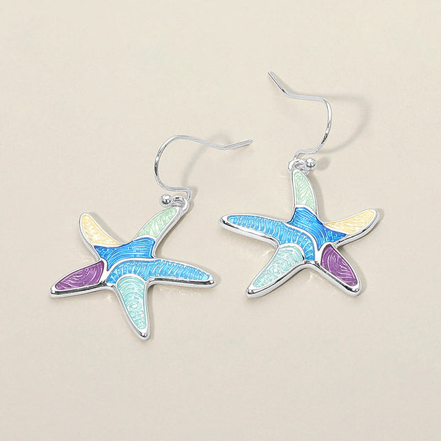 Madeline Love Multi, Silver Starfish Charm Drop Earrings