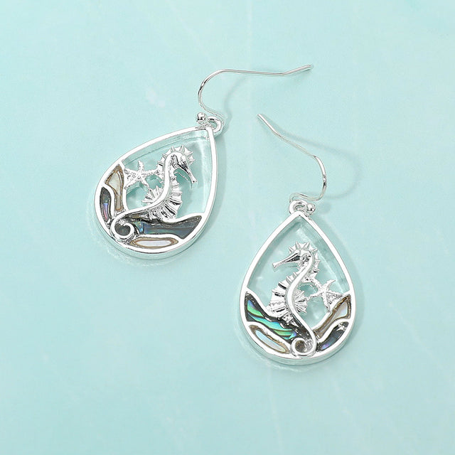 Madeline Love Multi, Silver Abalone Seahorse Starfish Wave Teardrop Dangle Earrings