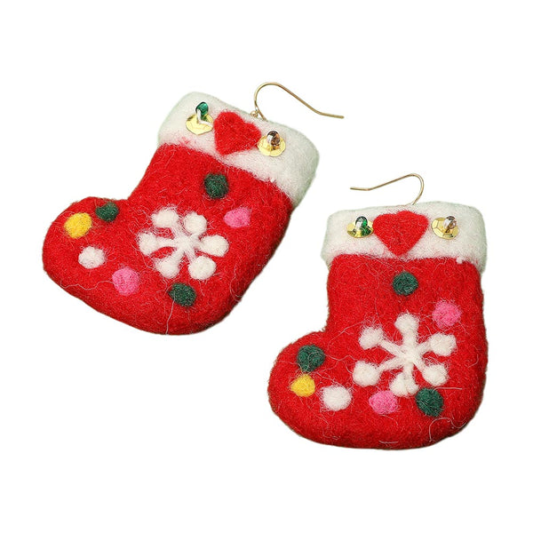 Multi Red, Felt Christmas Socks Dangle Earrings
