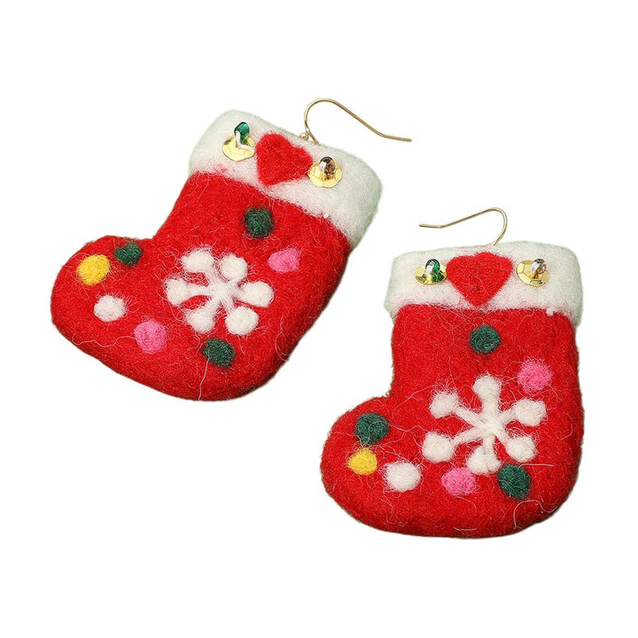 Multi Red, Felt Christmas Socks Dangle Earrings
