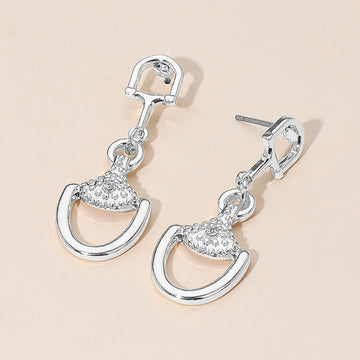 Madeline Love Clear Rhinestone Accent Modern Horsebit Link Drop Earrings