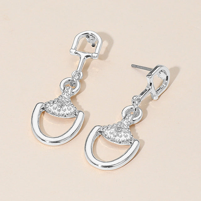 Madeline Love Clear Rhinestone Accent Modern Horsebit Link Drop Earrings