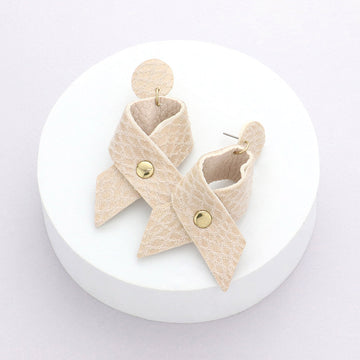Madeline Love Neutral, Worn Gold Snake Patterned Faux Leather Ribbon Dangle Earrings
