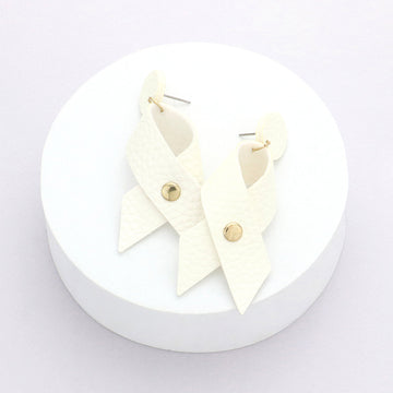 Madeline Love White, Worn Gold Faux Leather Ribbon Dangle Earrings