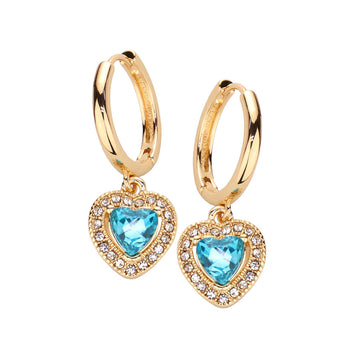 Heart Stone Dangle Huggie Hoop Earrings - Earrings