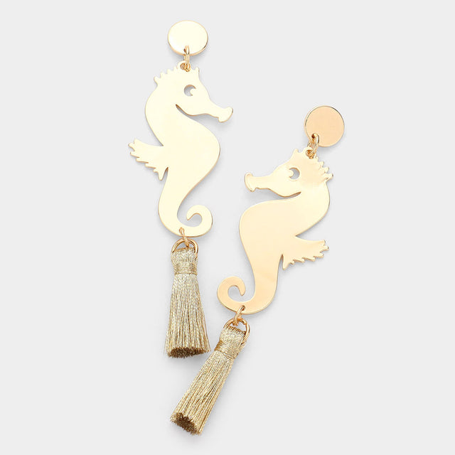 Madeline Love Gold Metal Seahorse Triple Tassel Drop Earrings