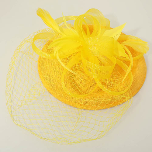 Elegant Floral Veil Fascinator Headband - Yellow