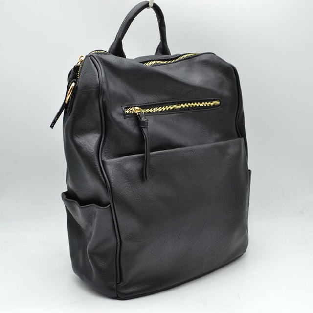 Structured Multi-Pocket Backpack with Metallic Zippers - Black - Backpacks