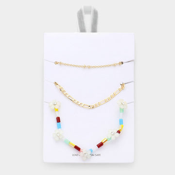 Madeline Love Multi 3PCS - Metal Chain Flower Accented Beaded Necklaces