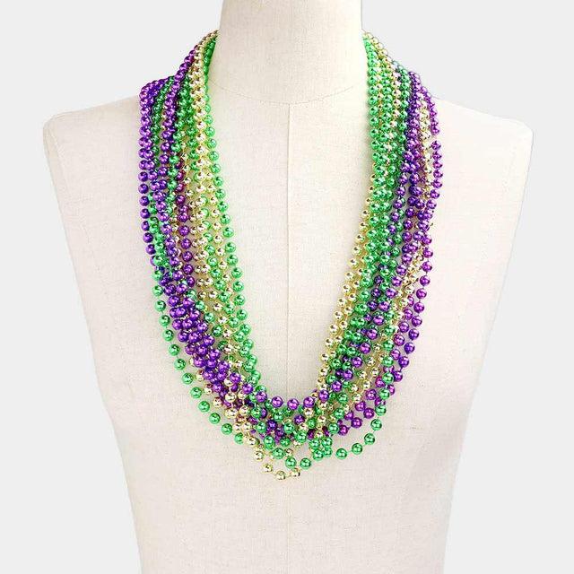Multi 12PCS - Assorted Color Mardi Gras Beaded Necklaces