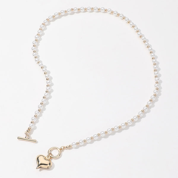 SECRET BOX_14K Gold Dipped Heart Toggle Pearl Necklace