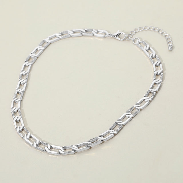 Madeline Love Clear, Rhodium Silver Dipped Stone Paved Geometric Link Chain Necklace