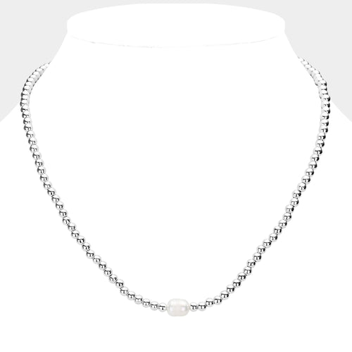 Freshwater Pearl Accented Metal Ball Necklace - RH-CRM