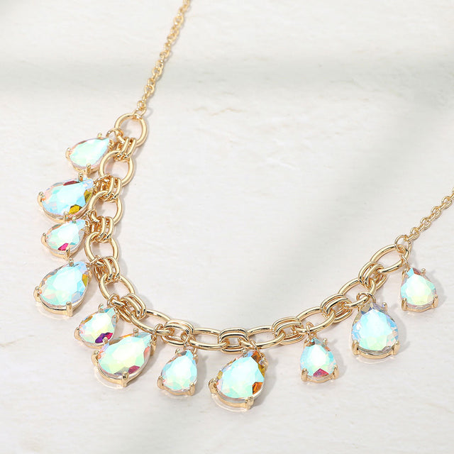 Madeline Love AB, Gold Cushion Teardrop Cluster Drop Station Necklace