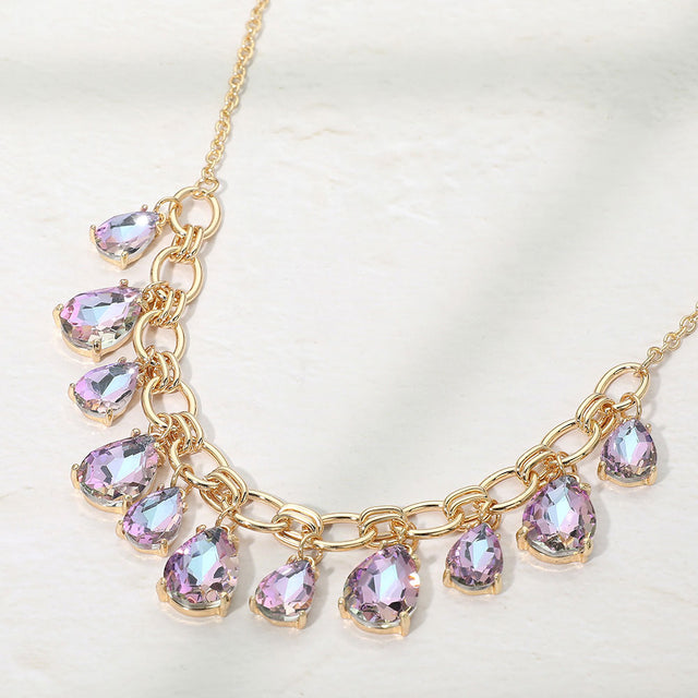 Madeline Love AB, Lavender Cushion Teardrop Cluster Drop Station Necklace