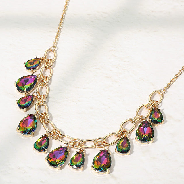 Madeline Love Vitrail Medium Cushion Teardrop Cluster Drop Station Necklace