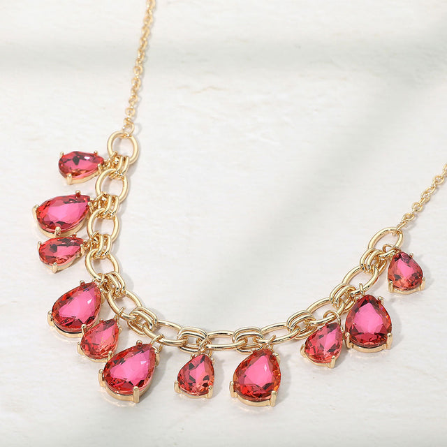 Madeline Love AB, Rose Cushion Teardrop Cluster Drop Station Necklace
