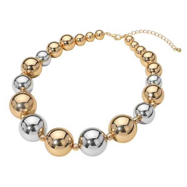 Gold Rhodium Chunky Metal Ball Beaded Necklace