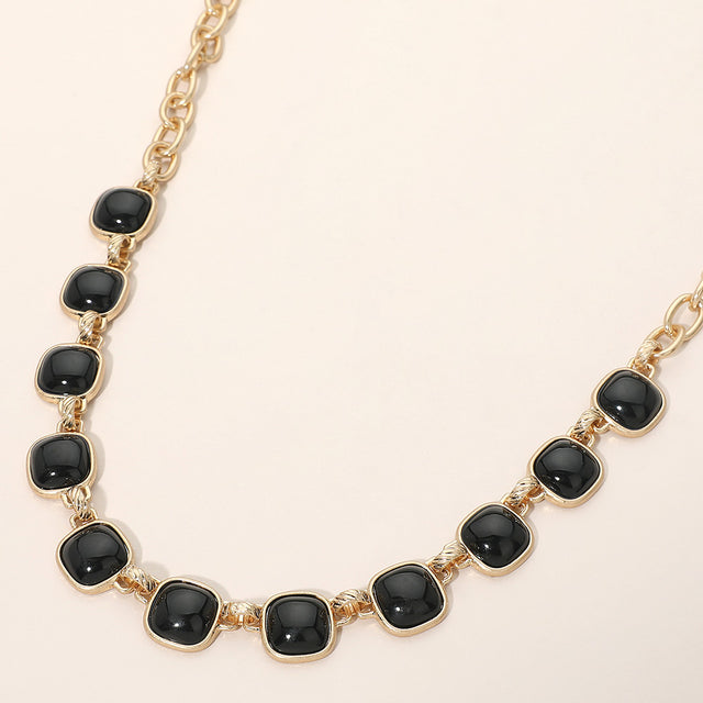 Madeline Love Black, Worn Gold Bold Square Stone Link Necklace