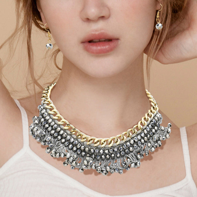 Madeline Love Gold, Rhodium Metallic Beads Woven Necklace