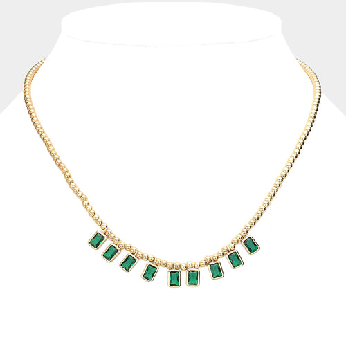 Rectangle Stone Necklace - Emerald, Gold