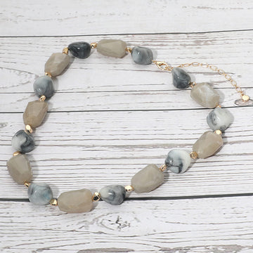 Madeline Love Gray Chunky Faceted Marbled Resin Pebble Beaded Statement Necklace - Necklaces