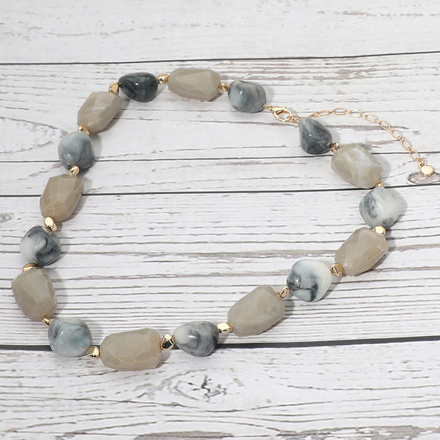 Madeline Love Gray Chunky Faceted Marbled Resin Pebble Beaded Statement Necklace - Necklaces