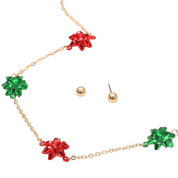 Charming necklace and earring set featuring bow-shaped accents for a fun and festive look. Perfect for celebrations, parties, or seasonal gatherings, this playful jewelry set adds a cheerful touch to your outfit while maintaining a stylish and coordinated appeal.
