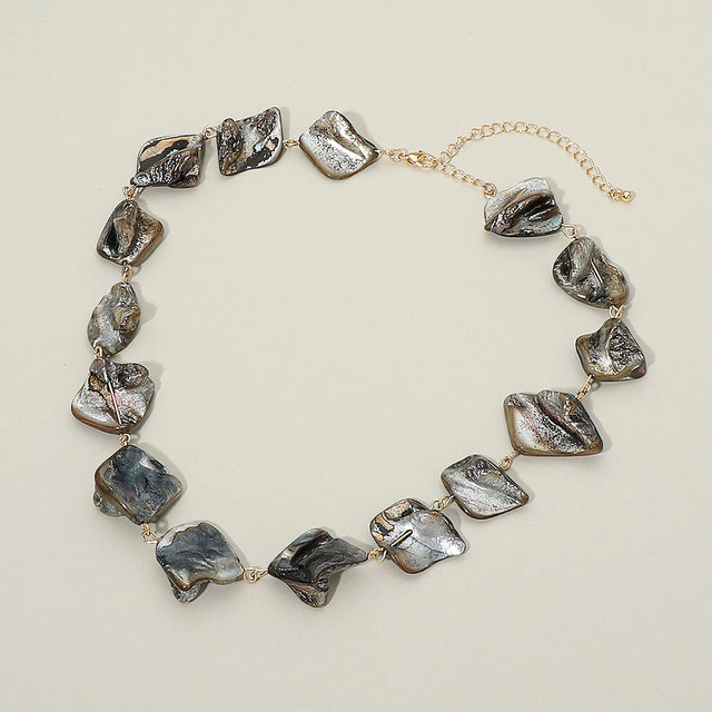 Madeline Love Abalone, Gold Sculpted Organic Shaped Shell Link Necklace