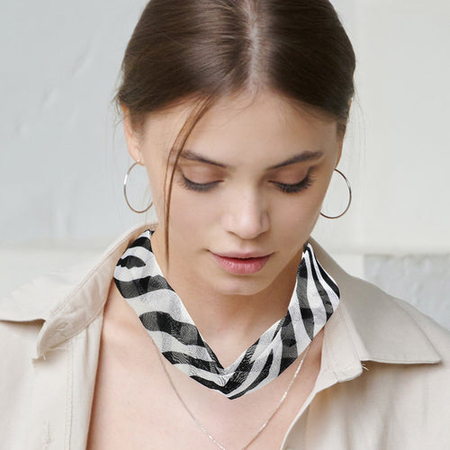 Zebra Patterned Fabric Chiffon Necklace - Black, White
