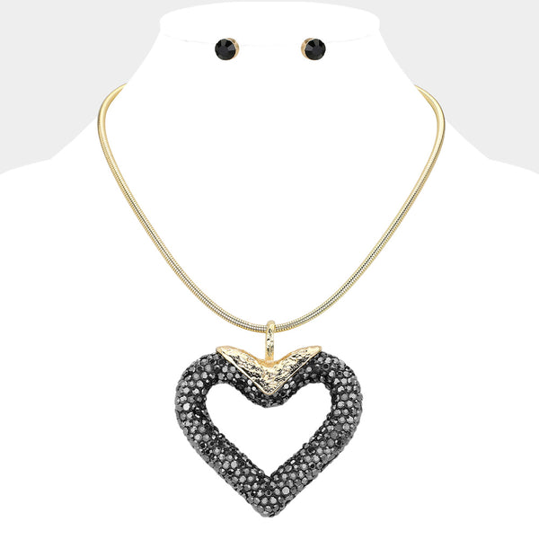 Chunky Bling Studded Heart Pendant Necklace