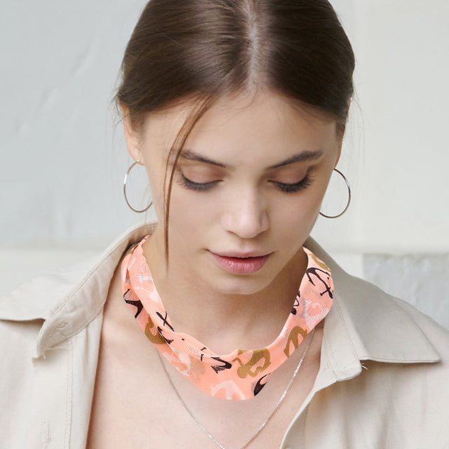Peach Anchor Print Fabric Chiffon Necklace