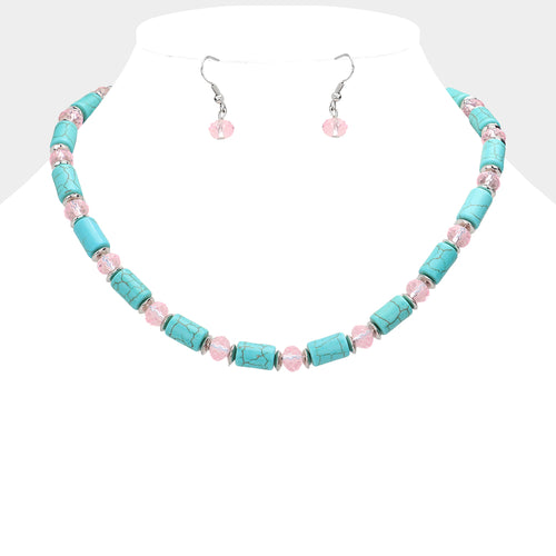 Natural Stone Necklace - Lt Rose, Turquoise