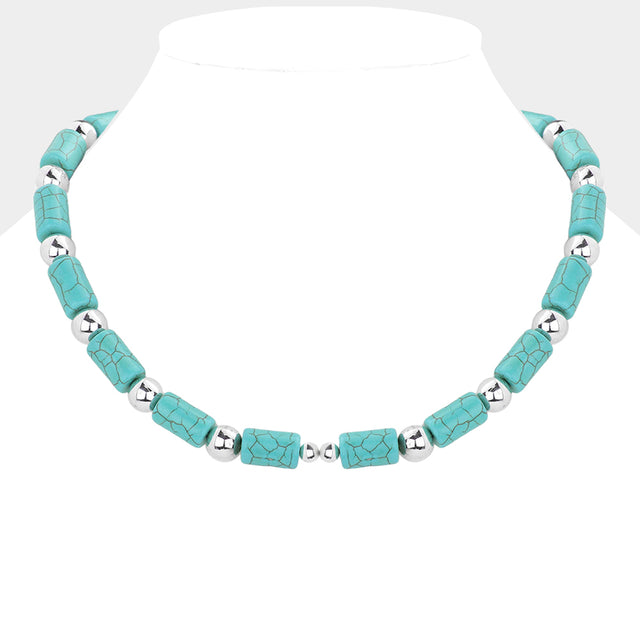 Madeline Love Silver, Turquoise Bead Accented Turquoise Necklace - Necklaces