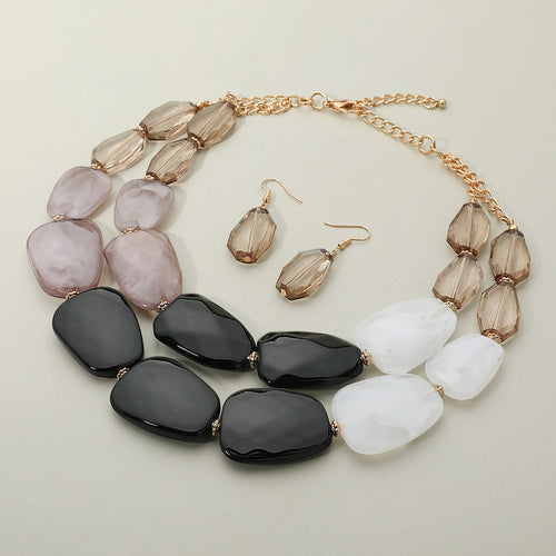 Chunky Abstract Resin Beaded Layered Statement Necklace - Black, Gold