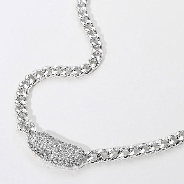 Madeline Love Rhodium 14K Gold Plated CZ Stone Paved Bean Bar Pendant Pointed Necklace