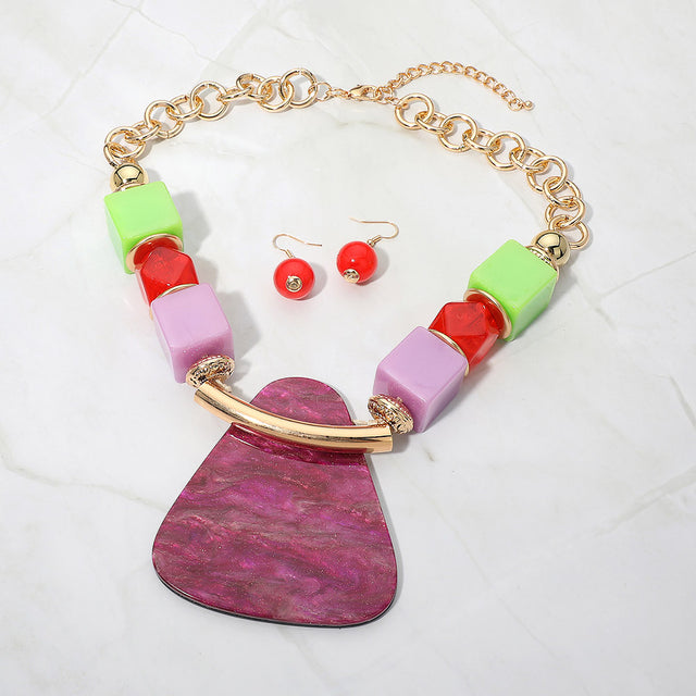 Madeline Love Gold, Multi Bold Geometric Resin Pendant Accent Statement Necklace - Necklaces