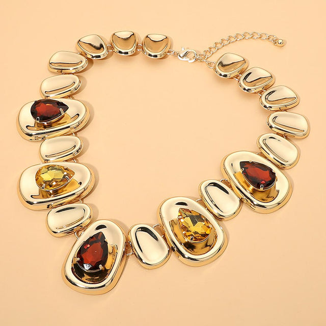 Madeline Love Multi Chunky Teardrop Gem Accent Abstract Plate Link Statement Necklace