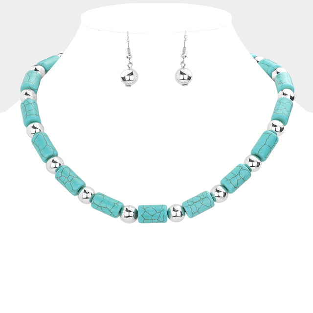 Madeline Love Silver, Turquoise Metal Ball Accented Turquoise Necklace - Necklaces