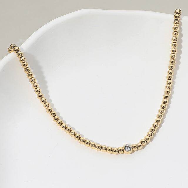 Madeline Love Gold SECRET BOX_Stainless Steel Stone Bezel Pointed Ball Beaded Necklace - Necklaces