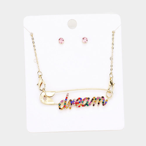 Dream Rhinestone Pave Safety Pin Pendant Necklace - Gold, Multi